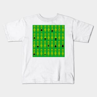 Small green men from Mars . Extraterrestrials In bathing suites. Kids T-Shirt